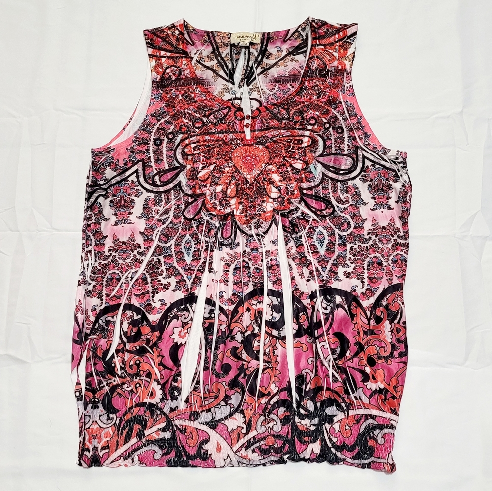 ONEWORLD sleeveless tank top boho lace knit detail size Small